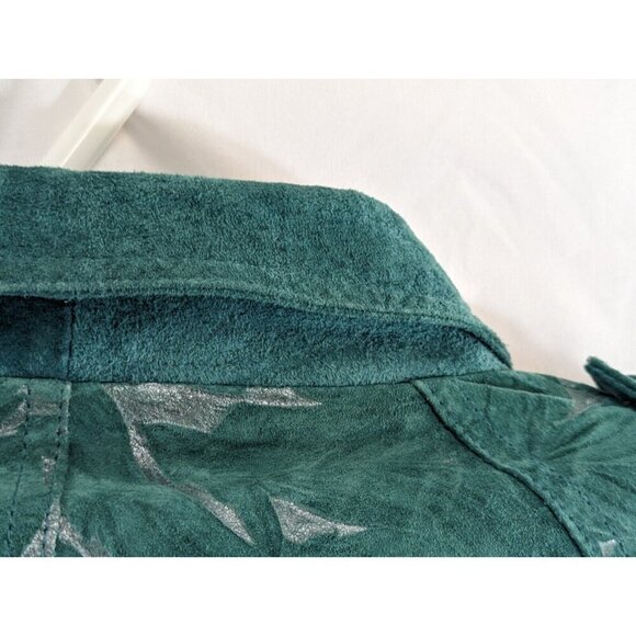 Paris Sport Club Womens Suede Turquoise Bomber Jacket Vtg Size Large Leaf Motif - Picture 8 of 16